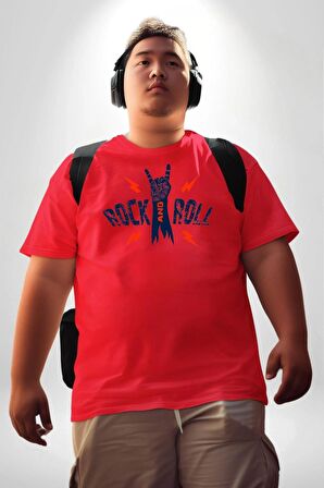 Rock And Roll Rock El İşareti Kırmızı Büyük Beden Erkek Kadın Unisex Basic Ön Baskılı Tişört