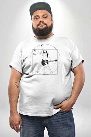 Anatomy Gitar Leonardo Beyaz Büyük Beden Kadın Erkek Ünisex  Basic Ön Baskılı Tişört