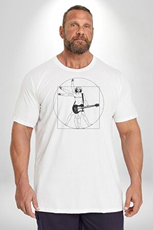 Anatomy Gitar Leonardo Beyaz Büyük Beden Kadın Erkek Ünisex  Basic Ön Baskılı Tişört