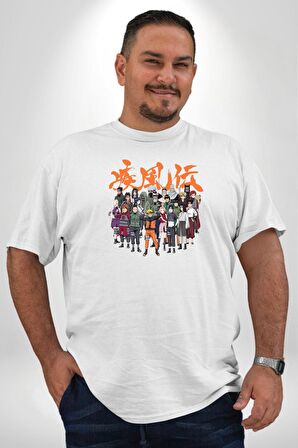 Naruto Shippuden Oyuncuları Beyaz Büyük Beden Kadın Erkek Ünisex  Basic Ön Baskılı Tişört