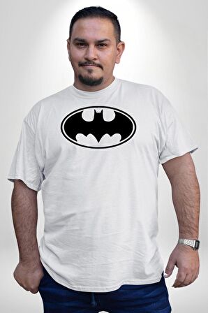 Batman Beyaz Büyük Beden Kadın Erkek Ünisex  Basic Ön Baskılı Tişört