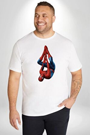 Spider Man Beyaz Büyük Beden Kadın Erkek Ünisex  Basic Ön Baskılı Tişört