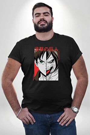 Anime Titan Saldırısı  Siyah Büyük Beden Erkek Kadın Unisex Basic Ön Baskılı Tişört