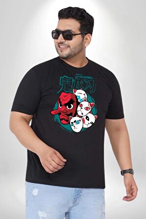 Japon Anime Tengu Maske  Siyah Büyük Beden Erkek Kadın Unisex Basic Ön Baskılı Tişört