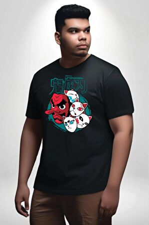 Japon Anime Tengu Maske  Siyah Büyük Beden Erkek Kadın Unisex Basic Ön Baskılı Tişört