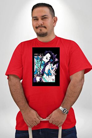 Shinobu Kocho Demon Slayer  Kırmızı Büyük Beden Erkek Kadın Unisex Basic Ön Baskılı Tişört