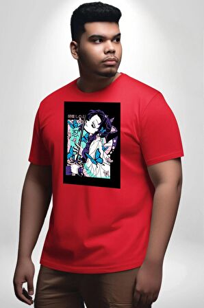 Shinobu Kocho Demon Slayer  Kırmızı Büyük Beden Erkek Kadın Unisex Basic Ön Baskılı Tişört