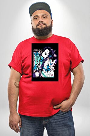 Shinobu Kocho Demon Slayer  Kırmızı Büyük Beden Erkek Kadın Unisex Basic Ön Baskılı Tişört