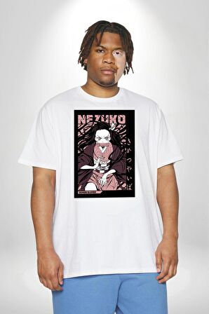 Nezuko Demon Slayer Beyaz Büyük Beden Kadın Erkek Ünisex  Basic Ön Baskılı Tişört