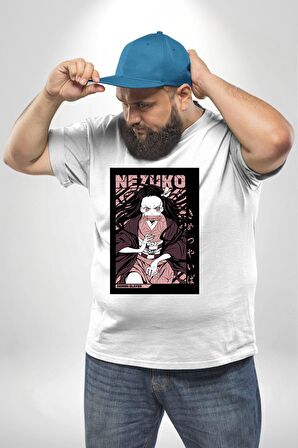 Nezuko Demon Slayer Beyaz Büyük Beden Kadın Erkek Ünisex  Basic Ön Baskılı Tişört