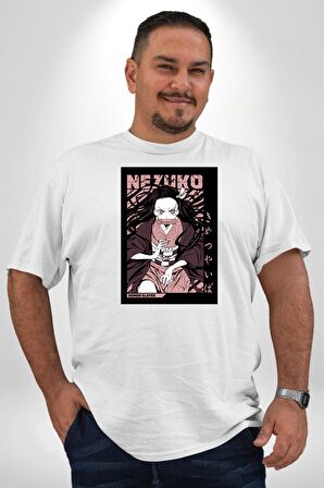 Nezuko Demon Slayer Beyaz Büyük Beden Kadın Erkek Ünisex  Basic Ön Baskılı Tişört