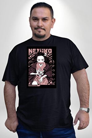 Nezuko Demon Slayer Siyah Büyük Beden Erkek Kadın Unisex Basic Ön Baskılı Tişört