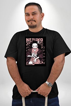 Nezuko Demon Slayer Siyah Büyük Beden Erkek Kadın Unisex Basic Ön Baskılı Tişört