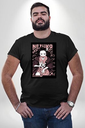 Nezuko Demon Slayer Siyah Büyük Beden Erkek Kadın Unisex Basic Ön Baskılı Tişört
