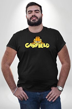 Garfield Siyah Büyük Beden Erkek Kadın Unisex Basic Ön Baskılı Tişört