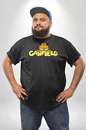 Garfield Siyah Büyük Beden Erkek Kadın Unisex Basic Ön Baskılı Tişört