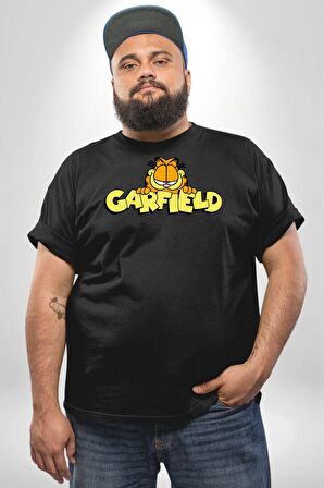 Garfield Siyah Büyük Beden Erkek Kadın Unisex Basic Ön Baskılı Tişört