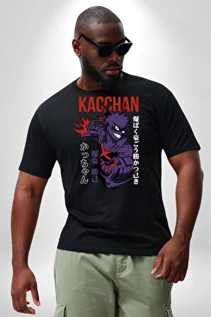 Kasuki Bakugo Anime  Siyah Büyük Beden Erkek Kadın Unisex Basic Ön Baskılı Tişört