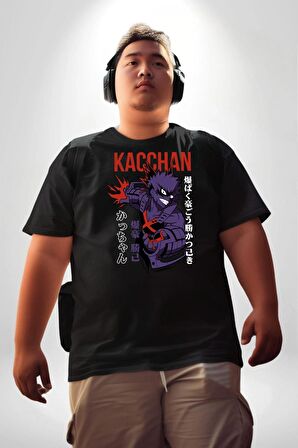 Kasuki Bakugo Anime  Siyah Büyük Beden Erkek Kadın Unisex Basic Ön Baskılı Tişört