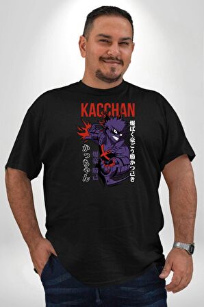 Kasuki Bakugo Anime  Siyah Büyük Beden Erkek Kadın Unisex Basic Ön Baskılı Tişört