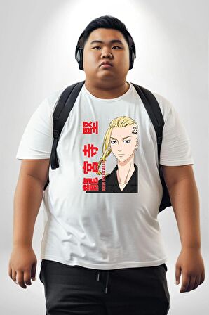Ken Ryugujı Anime Tokyo İntikamcıları Beyaz Büyük Beden Kadın Erkek Ünisex  Basic Ön Baskılı Tişört
