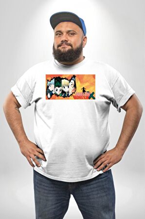 Hunter X Hunter Anime  Beyaz Büyük Beden Kadın Erkek Ünisex  Basic Ön Baskılı Tişört