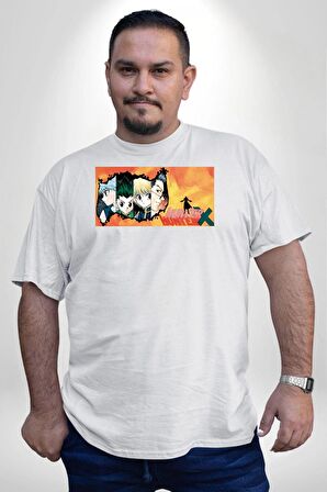 Hunter X Hunter Anime  Beyaz Büyük Beden Kadın Erkek Ünisex  Basic Ön Baskılı Tişört