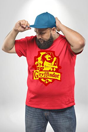 Gryffindor Kırmızı Büyük Beden Erkek Kadın Unisex Basic Ön Baskılı Tişört