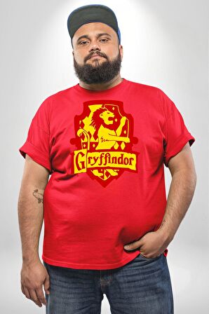 Gryffindor Kırmızı Büyük Beden Erkek Kadın Unisex Basic Ön Baskılı Tişört