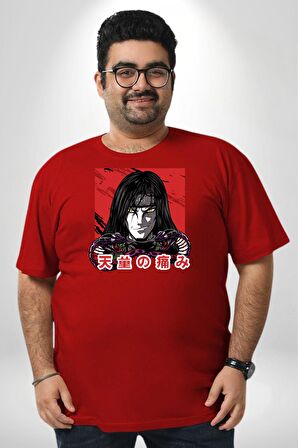 Orochimaru Anime Kırmızı Büyük Beden Erkek Kadın Unisex Basic Ön Baskılı Tişört
