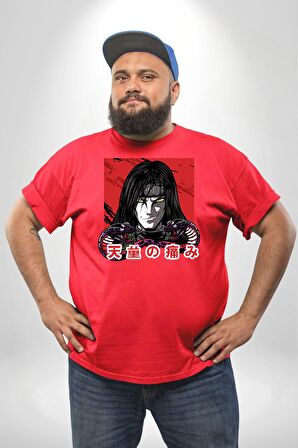 Orochimaru Anime Kırmızı Büyük Beden Erkek Kadın Unisex Basic Ön Baskılı Tişört