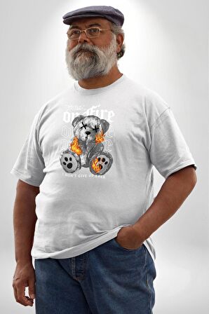 Ateşli Teddy Beyaz Büyük Beden Kadın Erkek Ünisex  Basic Ön Baskılı Tişört