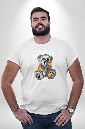 Ateşli Teddy Beyaz Büyük Beden Kadın Erkek Ünisex  Basic Ön Baskılı Tişört
