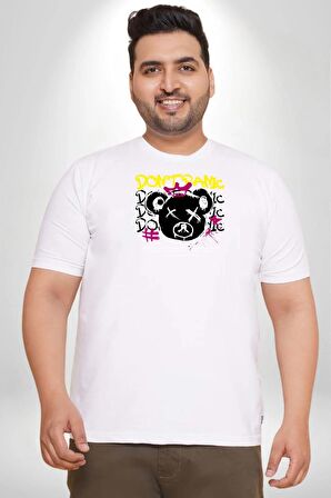 Panik Yok Teddy Beyaz Büyük Beden Kadın Erkek Ünisex  Basic Ön Baskılı Tişört