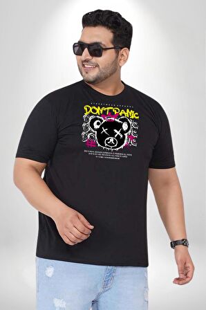 Panik Yok Teddy Siyah Büyük Beden Erkek Kadın Unisex Basic Ön Baskılı Tişört