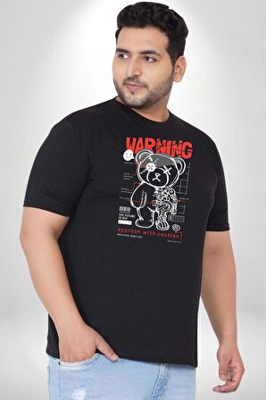 Uyarı Dikkatli Yaklaş Siyah Büyük Beden Erkek Kadın Unisex Basic Ön Baskılı Tişört