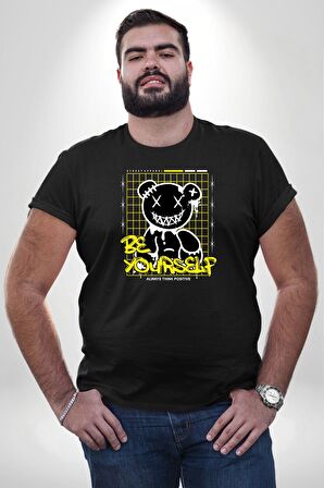 Kendin Ol Siyah Büyük Beden Erkek Kadın Unisex Basic Ön Baskılı Tişört