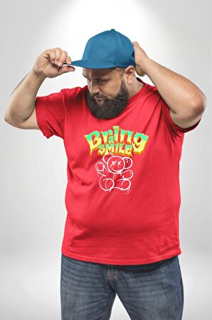 Beyin Gülüşü Kırmızı Büyük Beden Erkek Kadın Unisex Basic Ön Baskılı Tişört