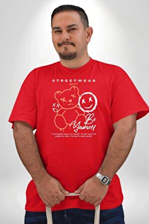 Yükseliş  İçin Kendin Ol Kırmızı Büyük Beden Erkek Kadın Unisex Basic Ön Baskılı Tişört