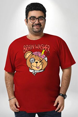 Beyin Yıkama Kırmızı Büyük Beden Erkek Kadın Unisex Basic Ön Baskılı Tişört