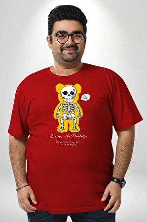 Mutlu Ol Kırmızı Büyük Beden Erkek Kadın Unisex Basic Ön Baskılı Tişört