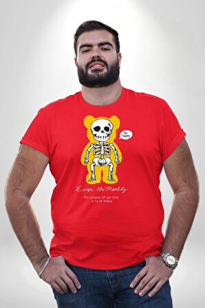 Mutlu Ol Kırmızı Büyük Beden Erkek Kadın Unisex Basic Ön Baskılı Tişört