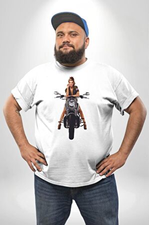 Motosiklet Kadın Erkek Ünisex  Beyaz Büyük Beden Kadın Erkek Ünisex  Basic Ön Baskılı Tişört