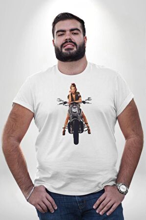 Motosiklet Kadın Erkek Ünisex  Beyaz Büyük Beden Kadın Erkek Ünisex  Basic Ön Baskılı Tişört