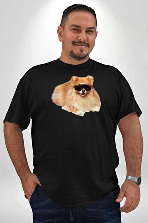 Pomernian Köpek Siyah Büyük Beden Erkek Kadın Unisex Basic Ön Baskılı Tişört