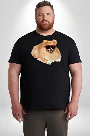 Pomernian Köpek Siyah Büyük Beden Erkek Kadın Unisex Basic Ön Baskılı Tişört