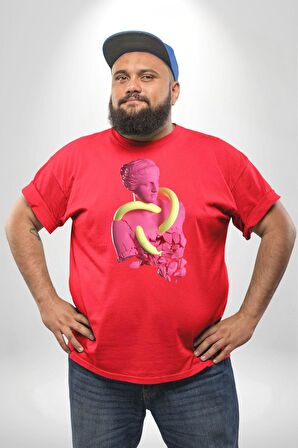 Pop Art Yaratıcı Heykel Pembe  Kırmızı Büyük Beden Erkek Kadın Unisex Basic Ön Baskılı Tişört