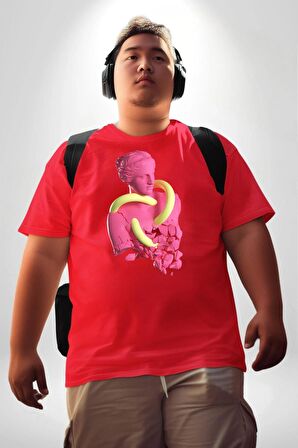 Pop Art Yaratıcı Heykel Pembe  Kırmızı Büyük Beden Erkek Kadın Unisex Basic Ön Baskılı Tişört