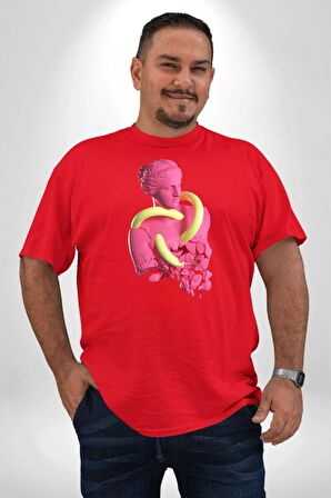 Pop Art Yaratıcı Heykel Pembe  Kırmızı Büyük Beden Erkek Kadın Unisex Basic Ön Baskılı Tişört