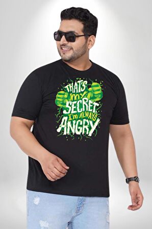 Bu Benim Sırrım Her Zaman Kızgınım Siyah Büyük Beden Erkek Kadın Unisex Basic Ön Baskılı Tişört